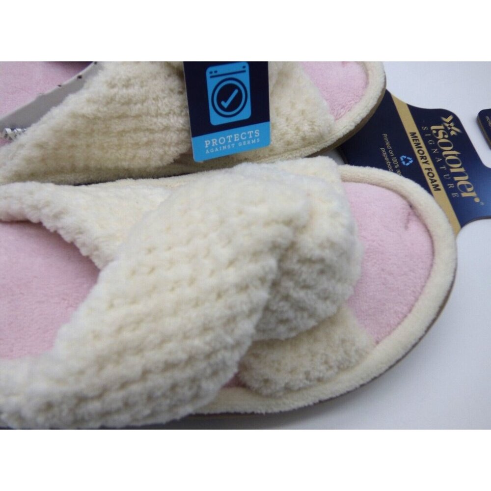Isotoner Popcorn ECO Microterry Slide Slippers with Memory Foam, Ivory - Picture 6 of 9